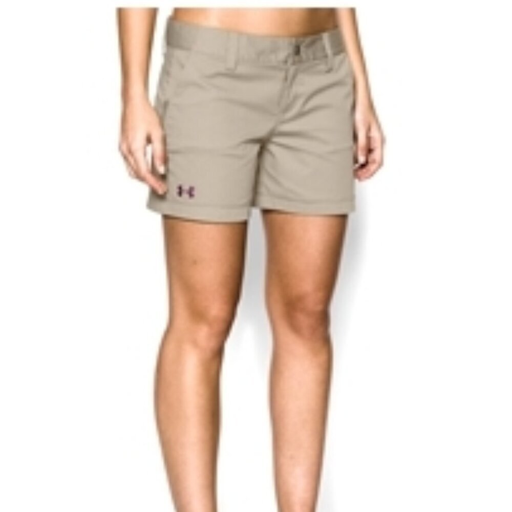 Under Armour Women's Inlet Shorts Size 10 - 4" Khaki Chino w/ Violet Purple Logo